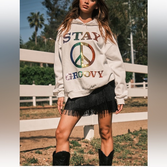 35 Rainbow Sequin Letter Patch Hoodie Top - Picture 2 of 7